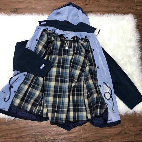 MULBERRY STEET Women's Royal & Light Blue COAT Plaid Lined Drawstring Waist sz M - Picture 2 of 9